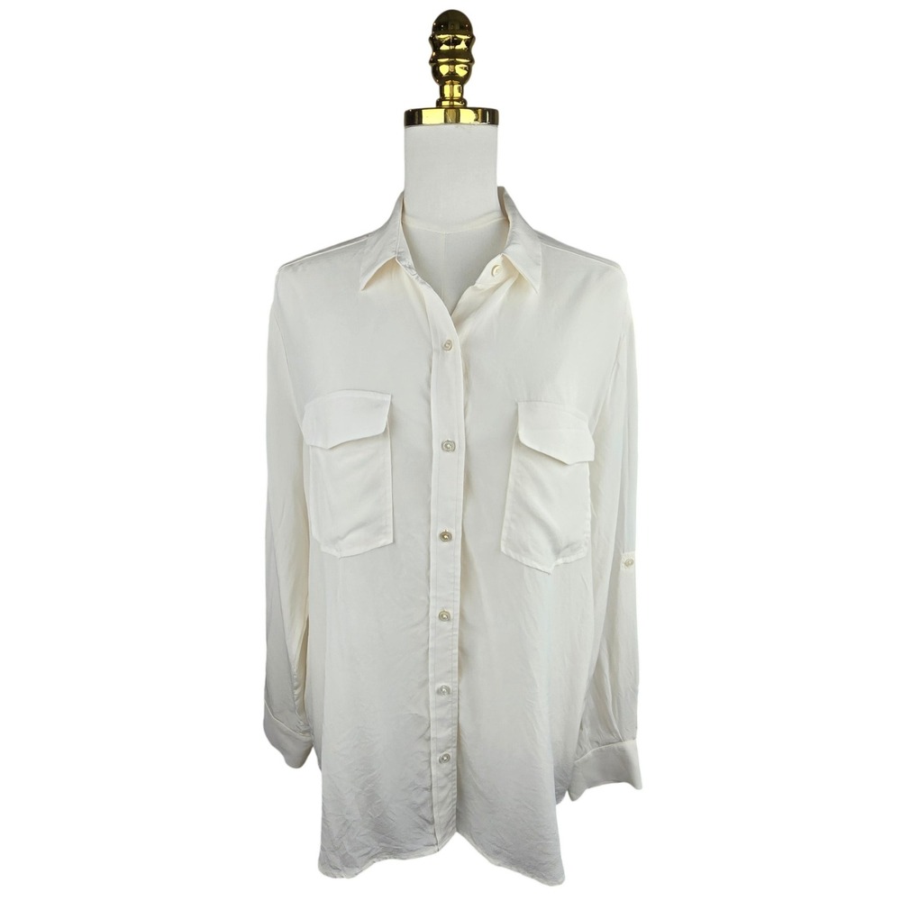 Tommy Bahama Silk Blouse Women Large Ivory Quiet Luxury Coastal Grandmother